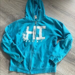 Roxy Girls' Teal Zip Hoodie with White Graphic